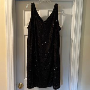 Sequined black double v-neck dress. 18W. Material is stretchy.